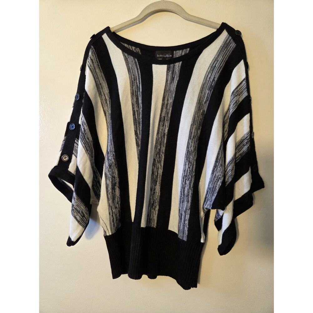Brittany Black Lightweight Knit Top With Kimono Sleeves Stripes Size L